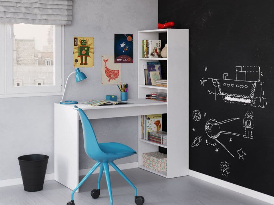 Lavish Kitchen Isle Orvara double white and grey computer desk with integrated bookcase, ideal for home office and study.