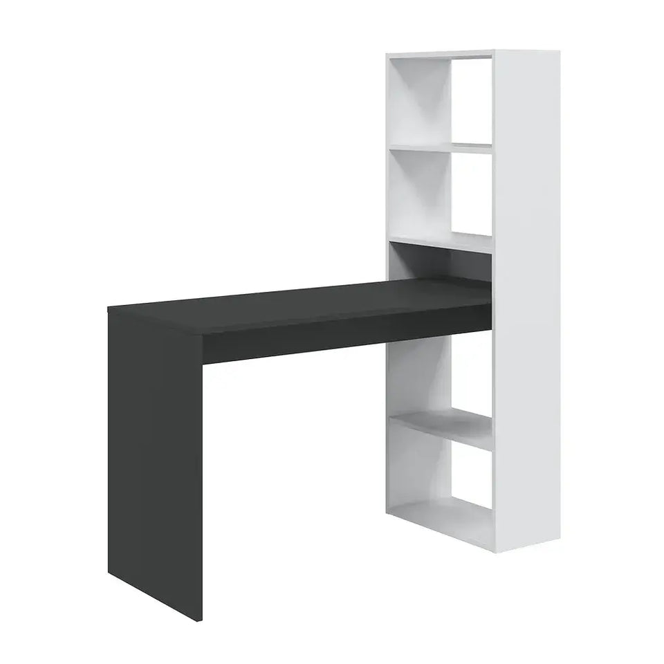 Lavish Kitchen Isle Orvara double white and grey computer desk with integrated bookcase, ideal for home office and study spaces.