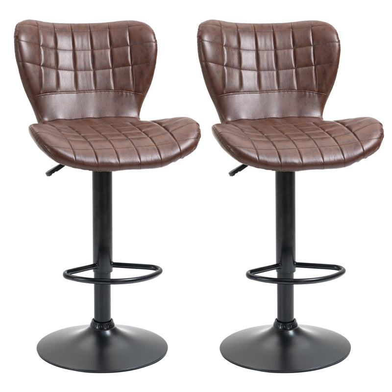 Set of 2 Bar Stools Adjustable Height Swivel Bar in PU Leather