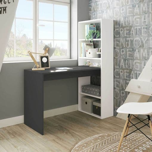 Lavish Kitchen Isle Orvara white and grey computer desk with integrated bookcase, perfect for home office or study with laptop storage