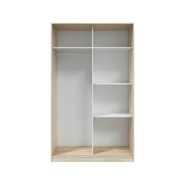 Arctic White & Oak Effect Sliding 2 Door Wardrobe – Small Narrow Bedroom Storage Unit