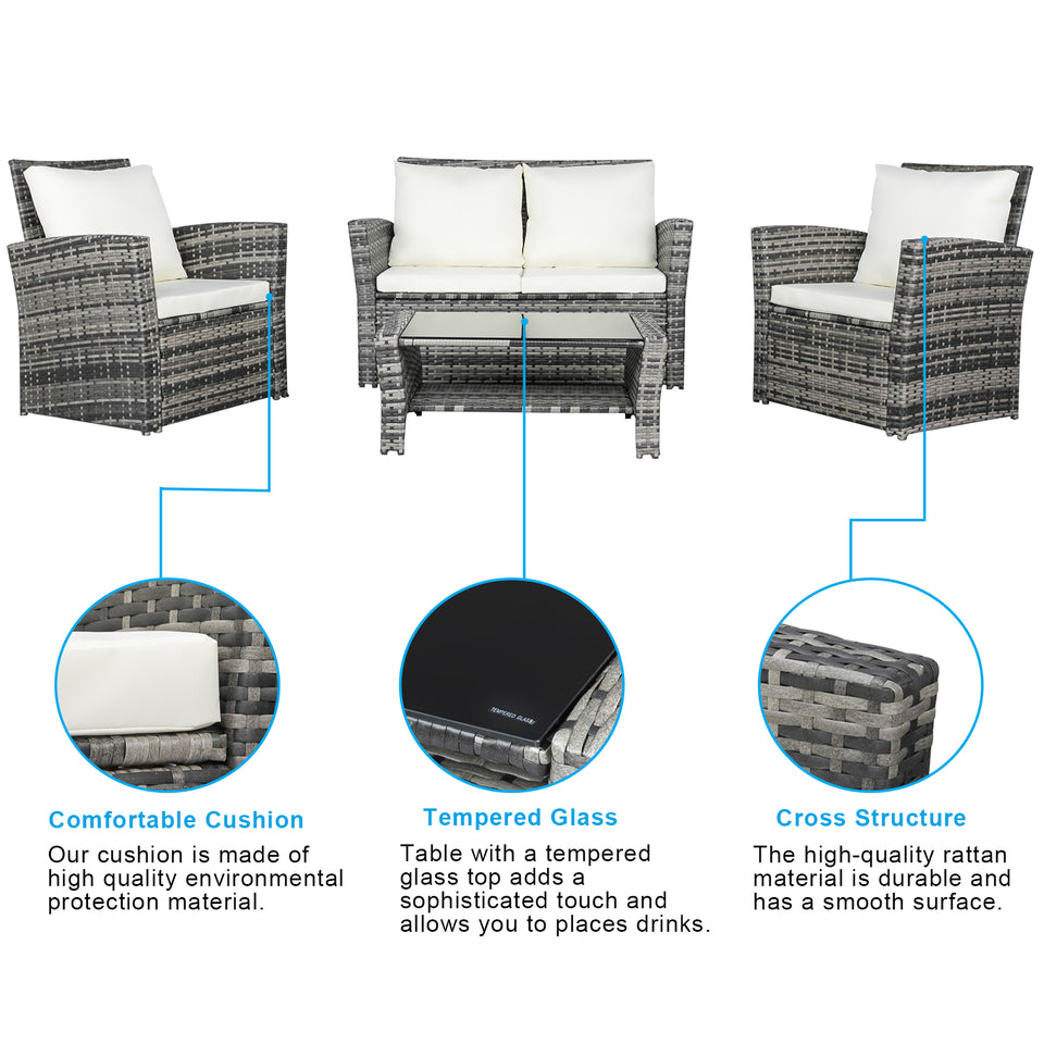 Outdoor Rattan Sofa Combination Four-piece Package-Grey