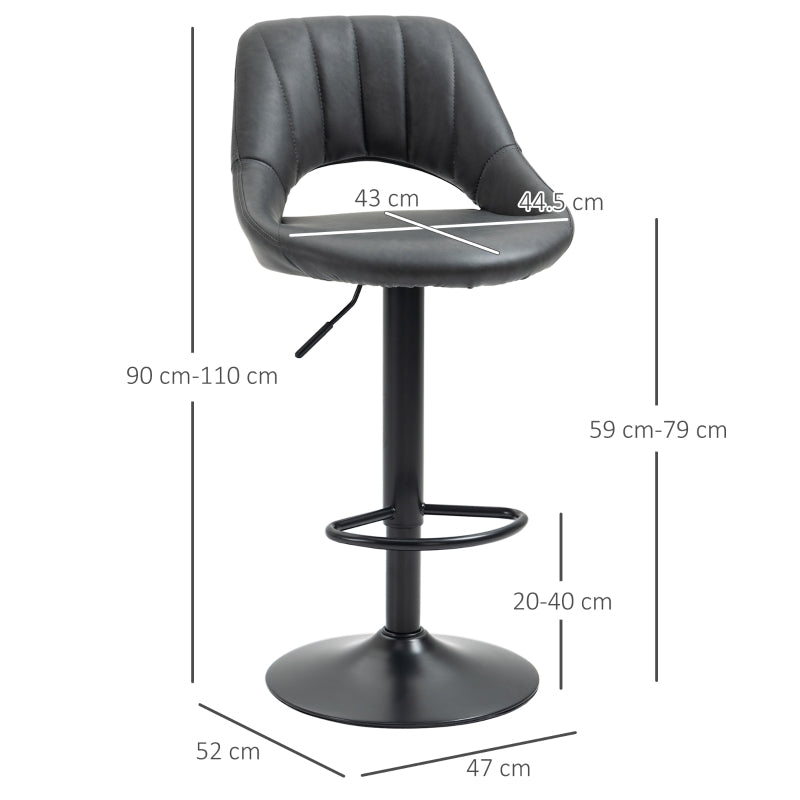 Set of 2 Adjustable Swivel Height Gas Lift PU Leather Bar Stool Chairs with Footrest