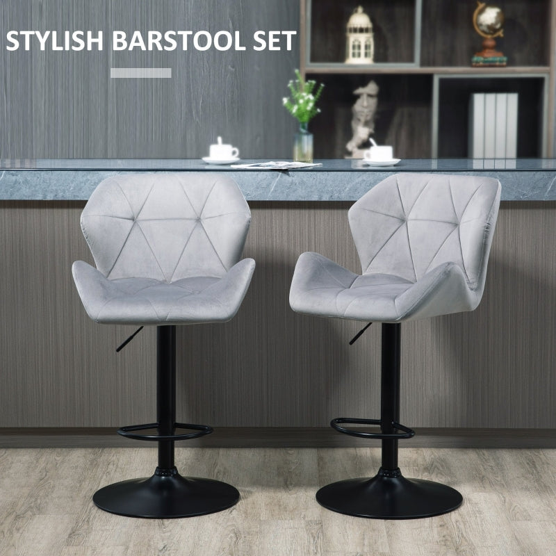 Set of 2 Adjustable Velvet Bar Stools Stylish Breakfast Stools for Kitchen, Home Bar, and Café with Footrest