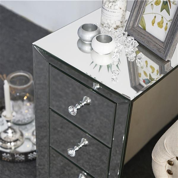 Mirrored 3 Drawer Bedside Table – Modern Glass Nightstand with Crystal Knobs 60cm