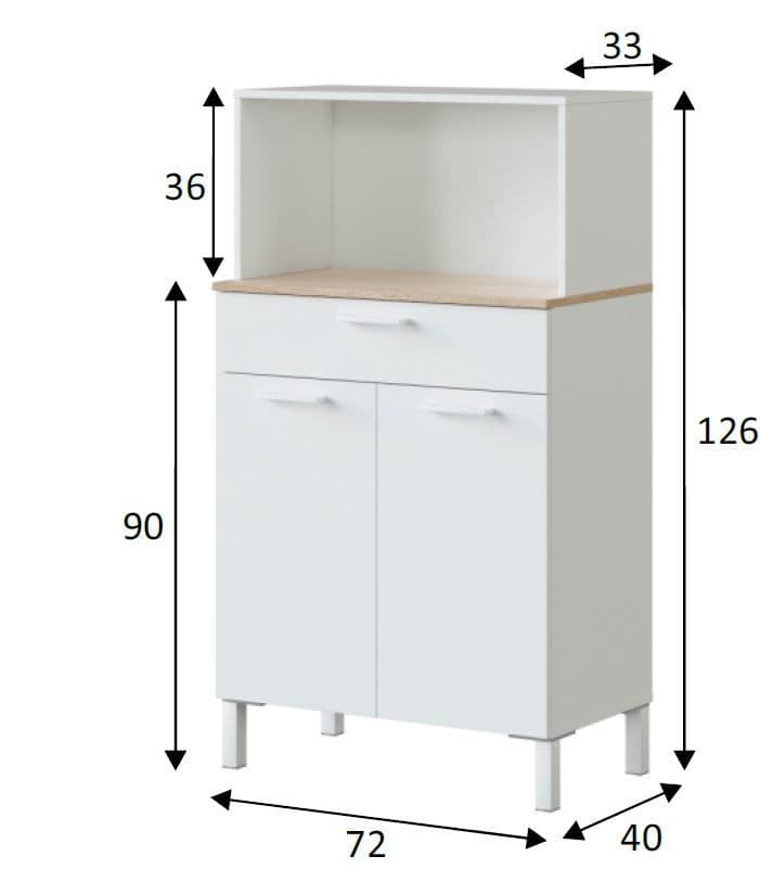 Ferese White Kitchen Cupboard Cabinet with Oak Effect Worktop Storage Unit with 2 Doors, 1 Drawer, and Microwave Hutch