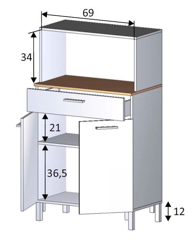Ferese White Kitchen Cupboard Cabinet with Oak Effect Worktop Storage Unit with 2 Doors, 1 Drawer, and Microwave Hutch