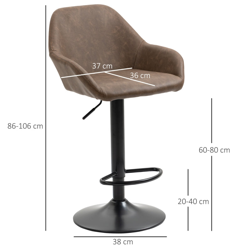 Set of 2 Adjustable Bar Stools – PU Leather, Swivel & Gas Lift Design