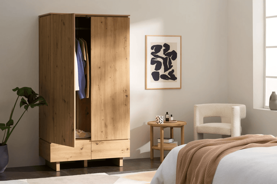 IBA Artisan Oak Double Wardrobe with 2 Doors & 2 Drawers – Elegant Bedroom Storage Furniture