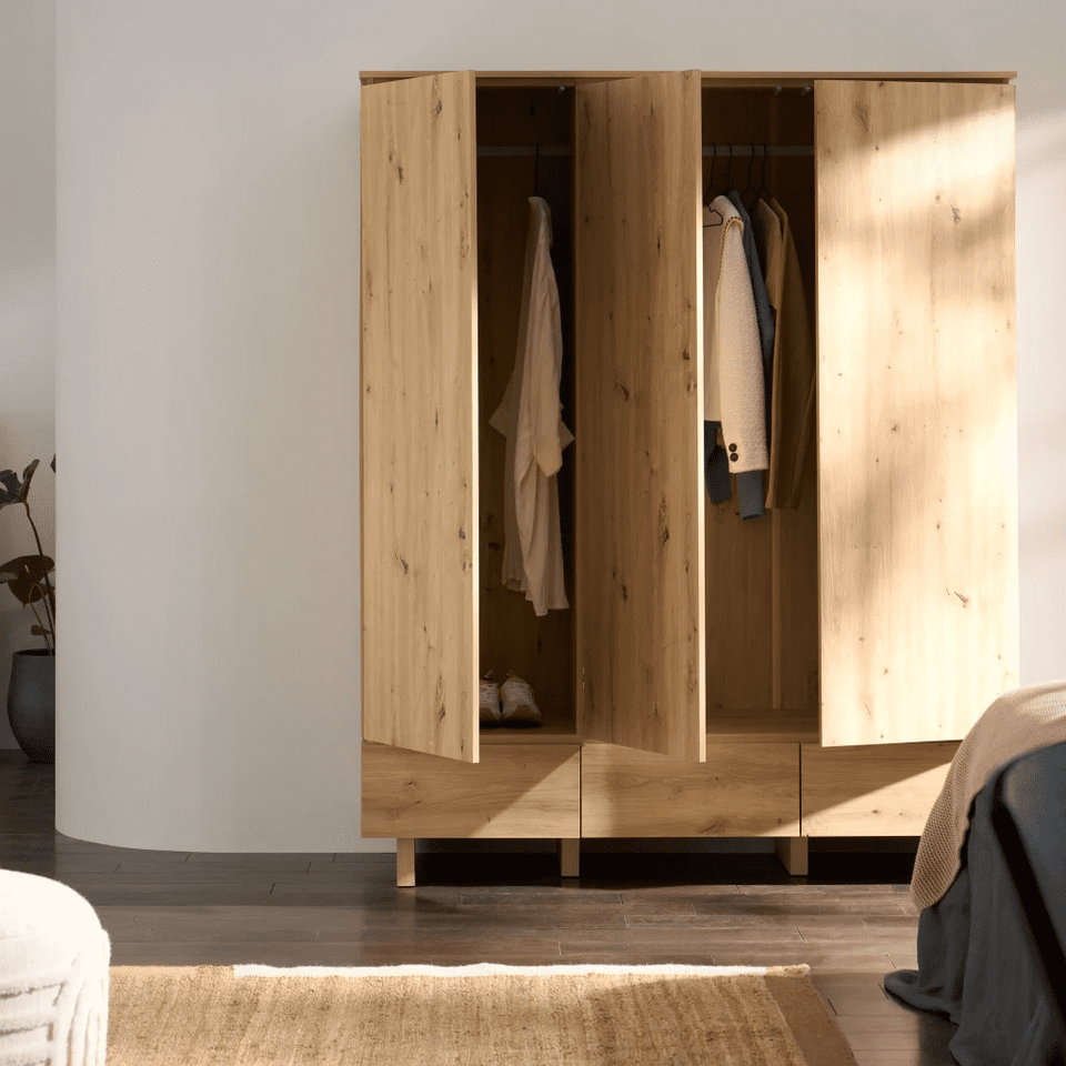 IBA Artisan Oak Effect Triple Wardrobe with 3 Doors and 3 Drawers Spacious Wardrobe Storage for Bedroom