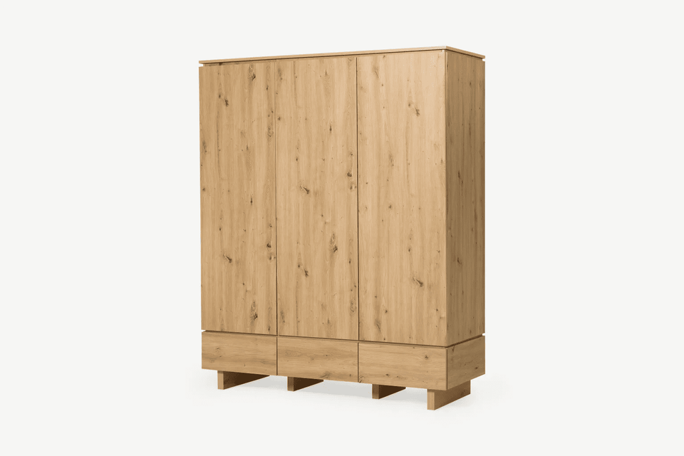 IBA Artisan Oak Effect Triple Wardrobe with 3 Doors and 3 Drawers Spacious Wardrobe Storage for Bedroom