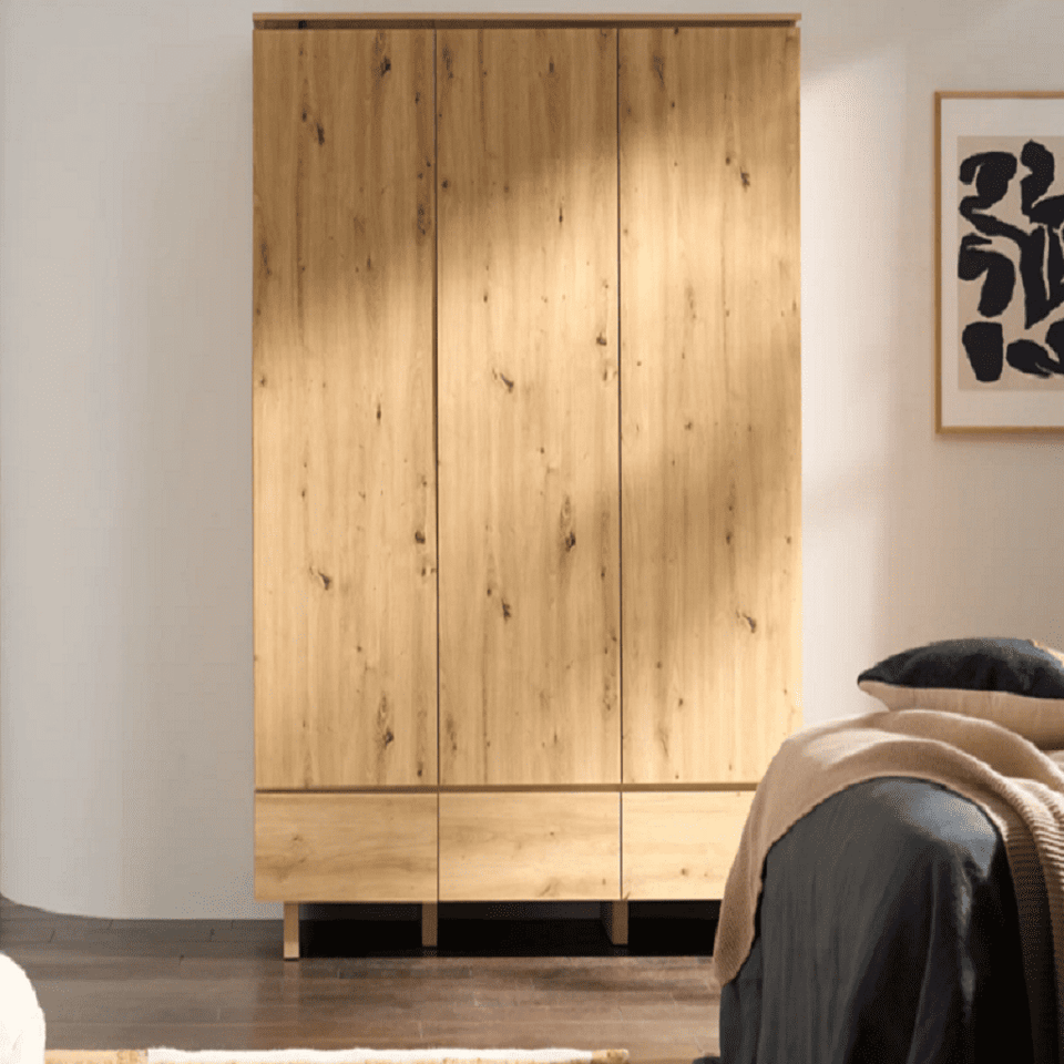 IBA Artisan Oak Effect Triple Wardrobe with 3 Doors and 3 Drawers Spacious Wardrobe Storage for Bedroom
