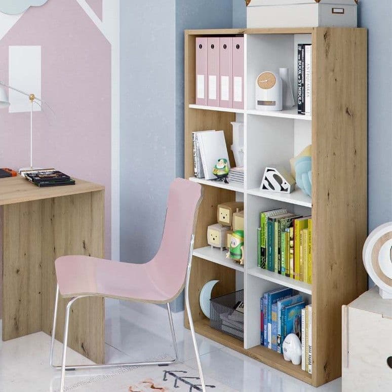 Arctic White & Oak 8-Tier Bookcase – Modern Storage Unit with Open Shelves