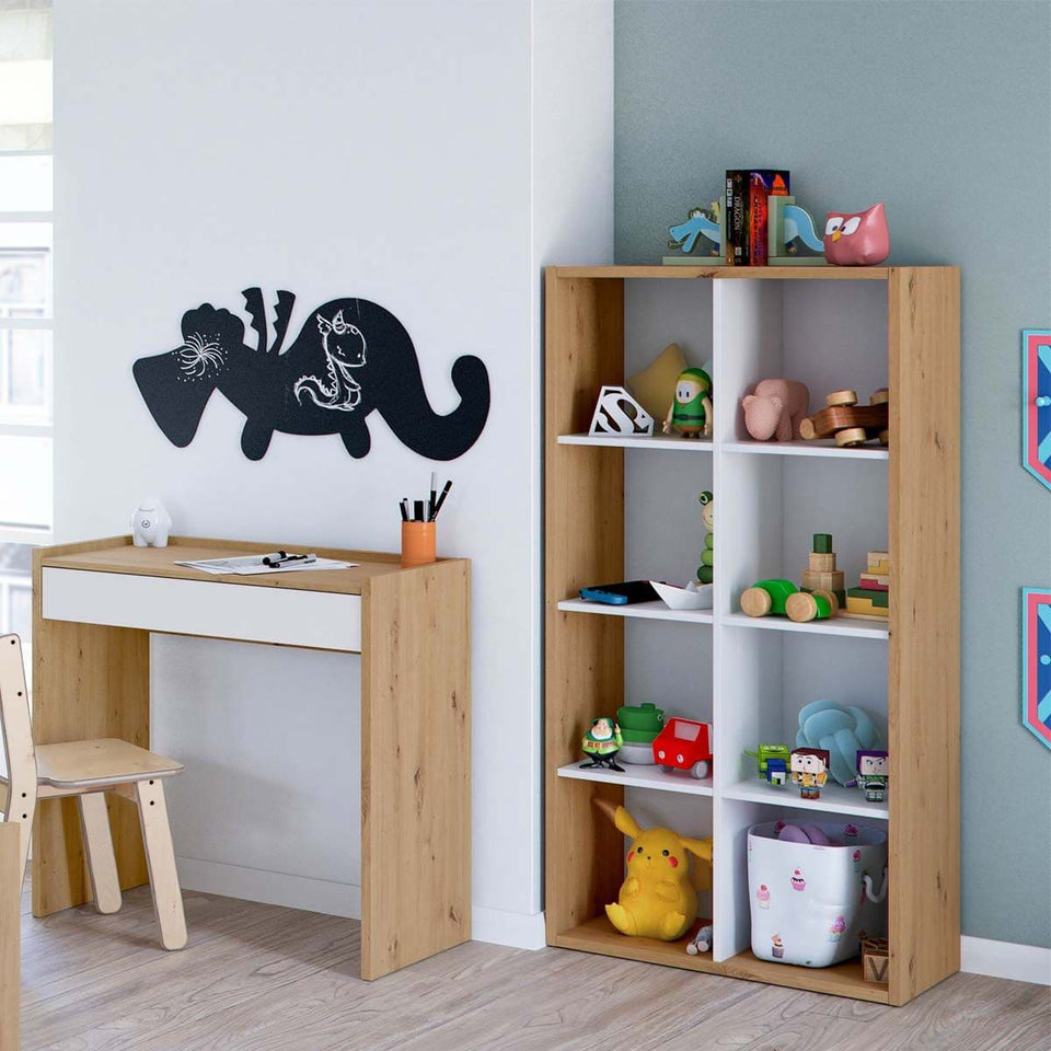Arctic White & Oak 8-Tier Bookcase – Modern Storage Unit with Open Shelves