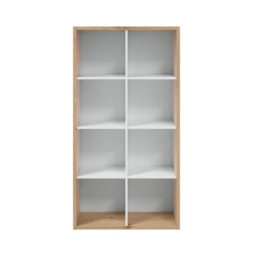 Arctic White & Oak 8-Tier Bookcase – Modern Storage Unit with Open Shelves