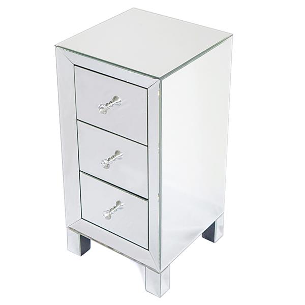 Mirrored 3 Drawer Bedside Table – Modern Glass Nightstand with Crystal Knobs 60cm