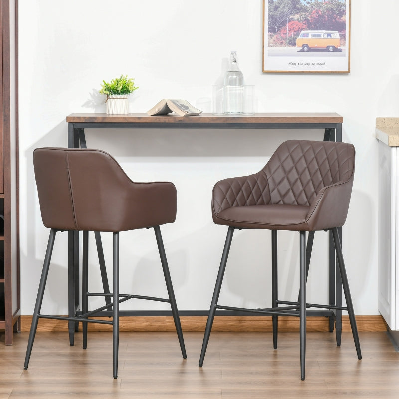 Set of 2 Bar stools With Backs Retro PU Leather Stylish Dining Seating Home- Brown