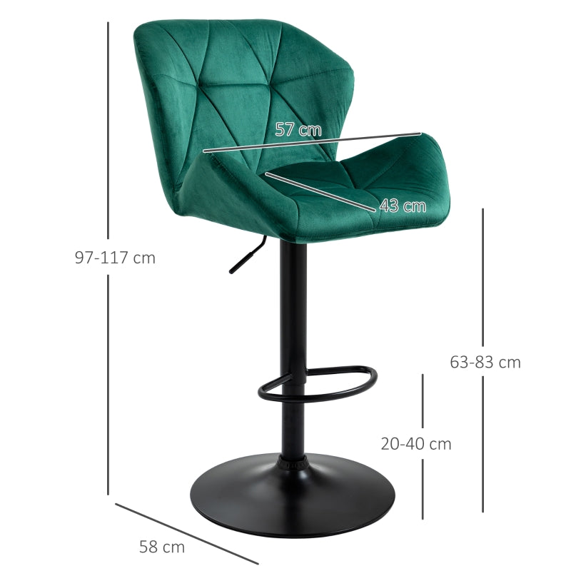 Set of 2 Adjustable Velvet Bar Stools Stylish Breakfast Stools for Kitchen, Home Bar, and Café with Footrest