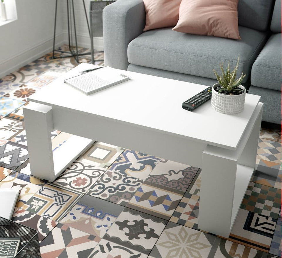 White Coffee Table with Lift-Up Storage – Modern Living Room Furniture