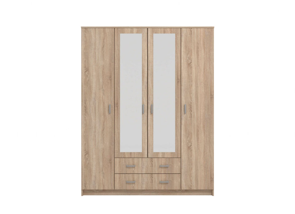 Lavish Kitchen Isle JEHO Sonoma Oak Effect 4-door wardrobe with 2 drawers and mirrors, stylish bedroom storage solution.