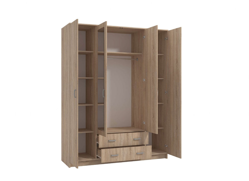 Lavish Kitchen Isle JEHO Sonoma Oak Effect 4-door wardrobe with 2 drawers and mirrored doors for stylish bedroom storage.