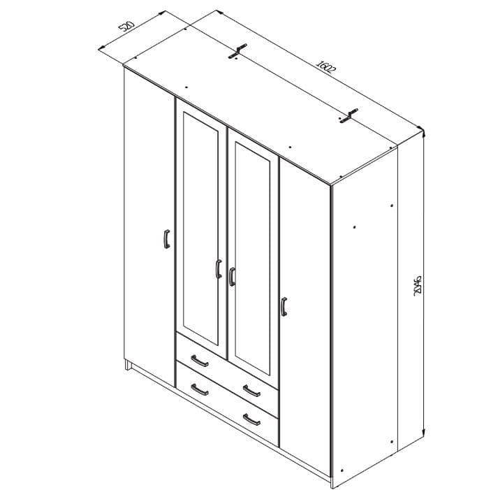 Lavish Kitchen Isle JEHO Sonoma Oak Effect 4-door wardrobe with 2 drawers and mirrored doors for stylish bedroom storage.