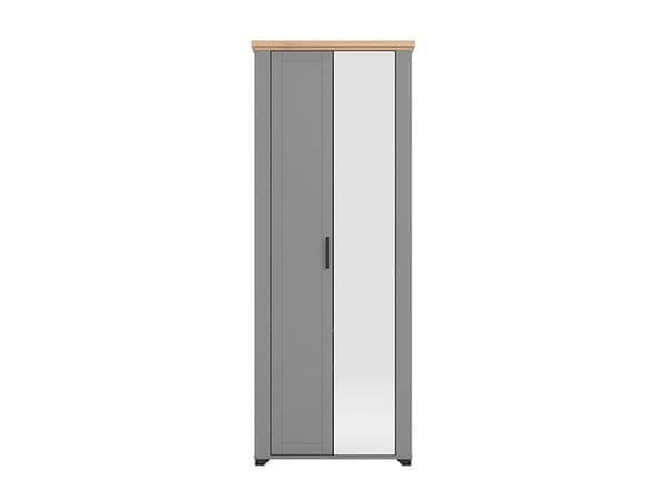 Space-Saving Wardrobe with Mirror and Shelves – Grey and Oak Effect