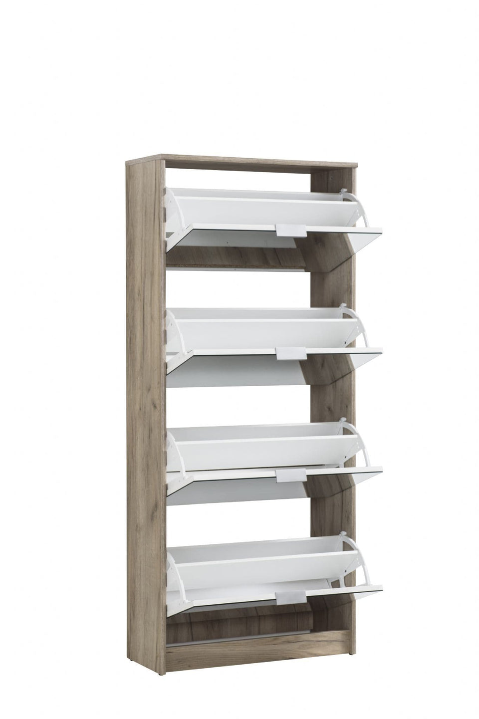 Nolarad Tall Mirrored Shoe Rack Cabinet 4 Tier Wooden Shoe Storage Stand with Oak Effect, Space-Saving Design for 24 Pairs