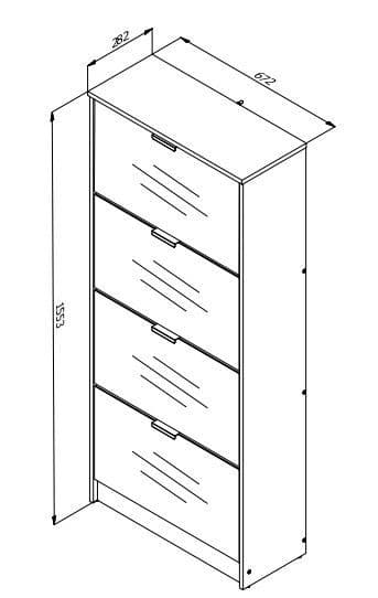 Nolarad Tall Mirrored Shoe Rack Cabinet 4 Tier Wooden Shoe Storage Stand with Oak Effect, Space-Saving Design for 24 Pairs