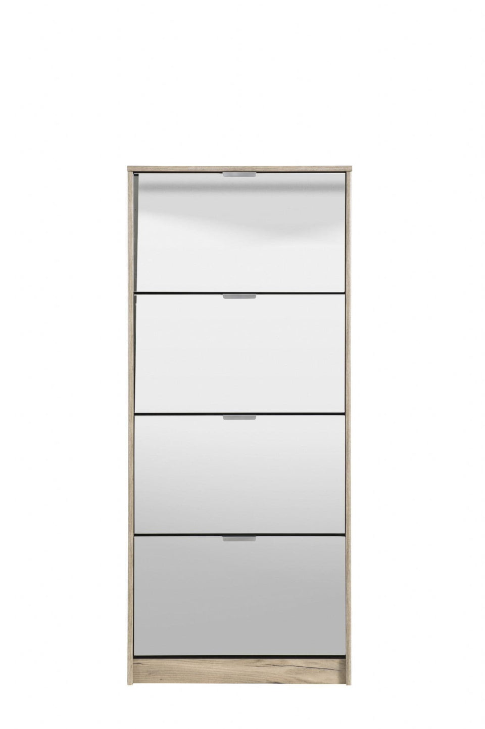 Nolarad Tall Mirrored Shoe Rack Cabinet 4 Tier Wooden Shoe Storage Stand with Oak Effect, Space-Saving Design for 24 Pairs