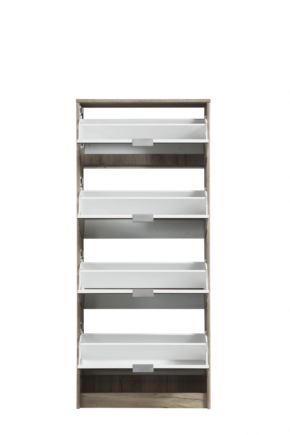 Nolarad Tall Mirrored Shoe Rack Cabinet 4 Tier Wooden Shoe Storage Stand with Oak Effect, Space-Saving Design for 24 Pairs