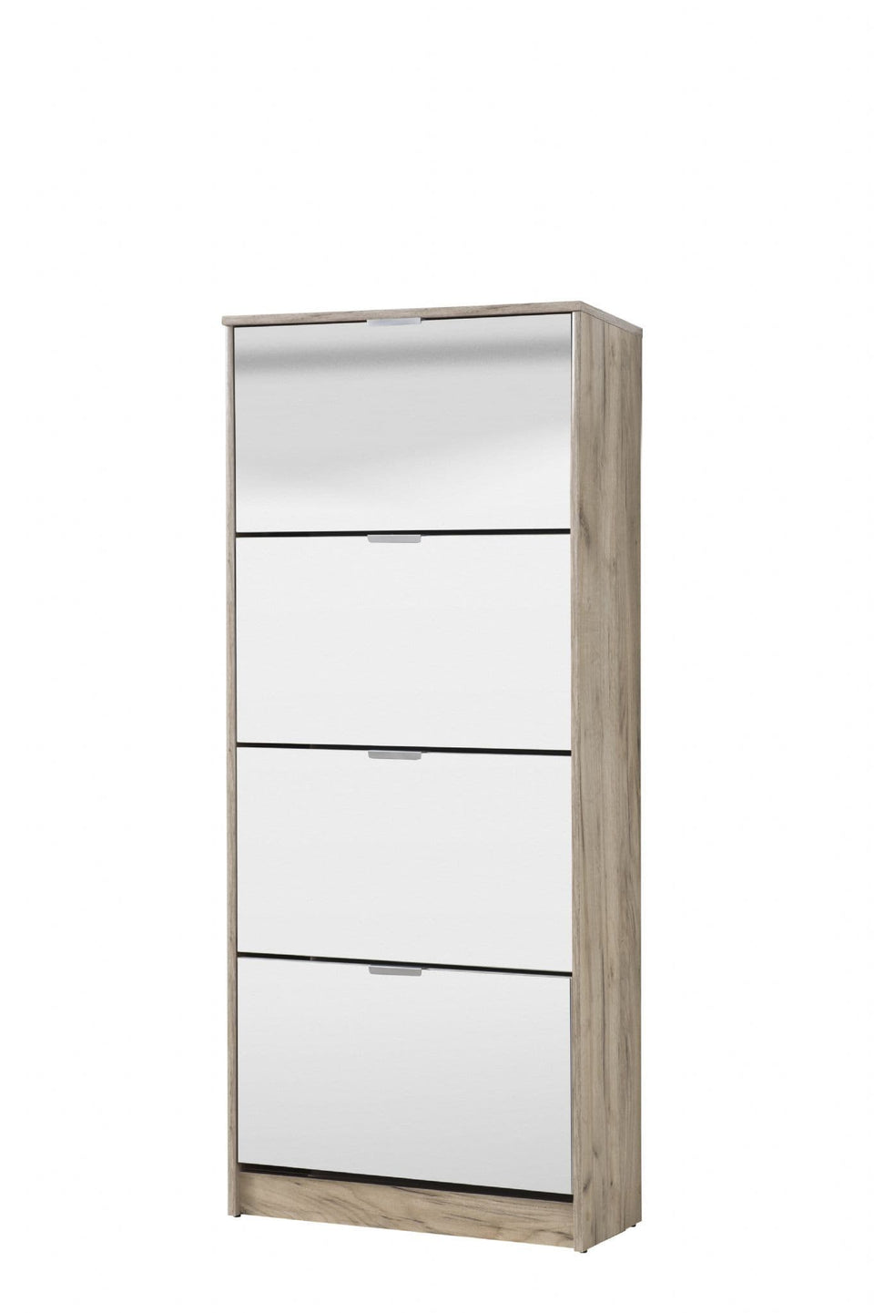 Nolarad Tall Mirrored Shoe Rack Cabinet 4 Tier Wooden Shoe Storage Stand with Oak Effect, Space-Saving Design for 24 Pairs