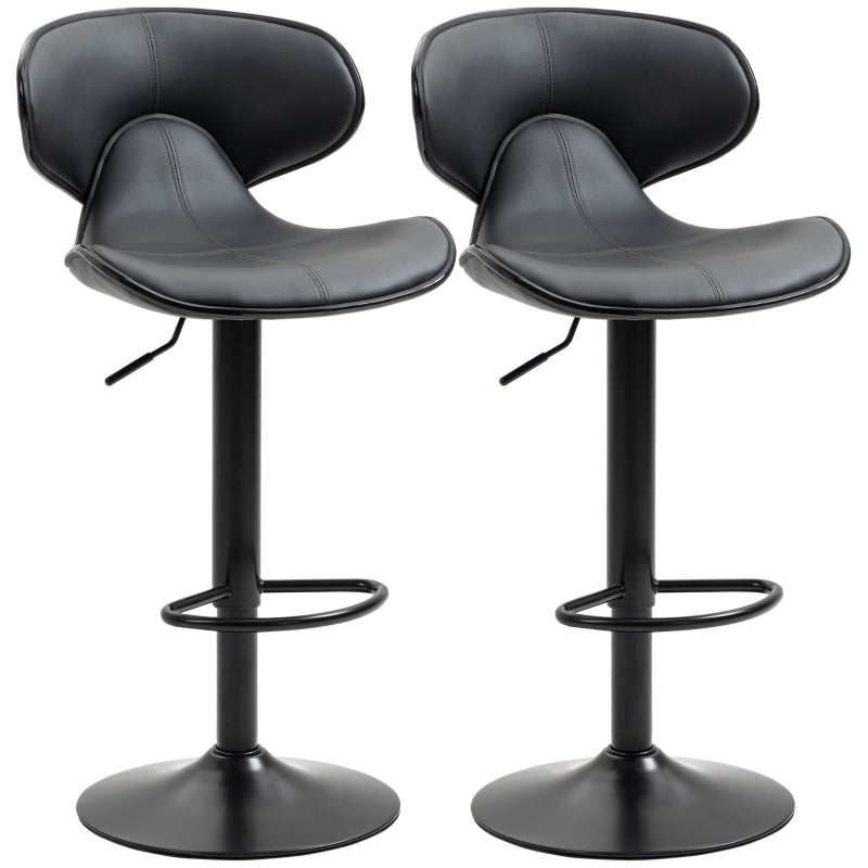 Set of 2 Bar stools with Footrest and Backrest Steel Frame Gas Lift