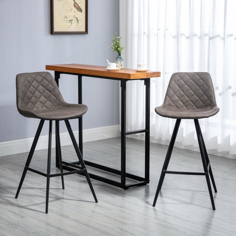 Set Of 2 Bar Stools Vintage Microfiber Cloth Padded Home Bar Cafe Kitchen Chair Dark