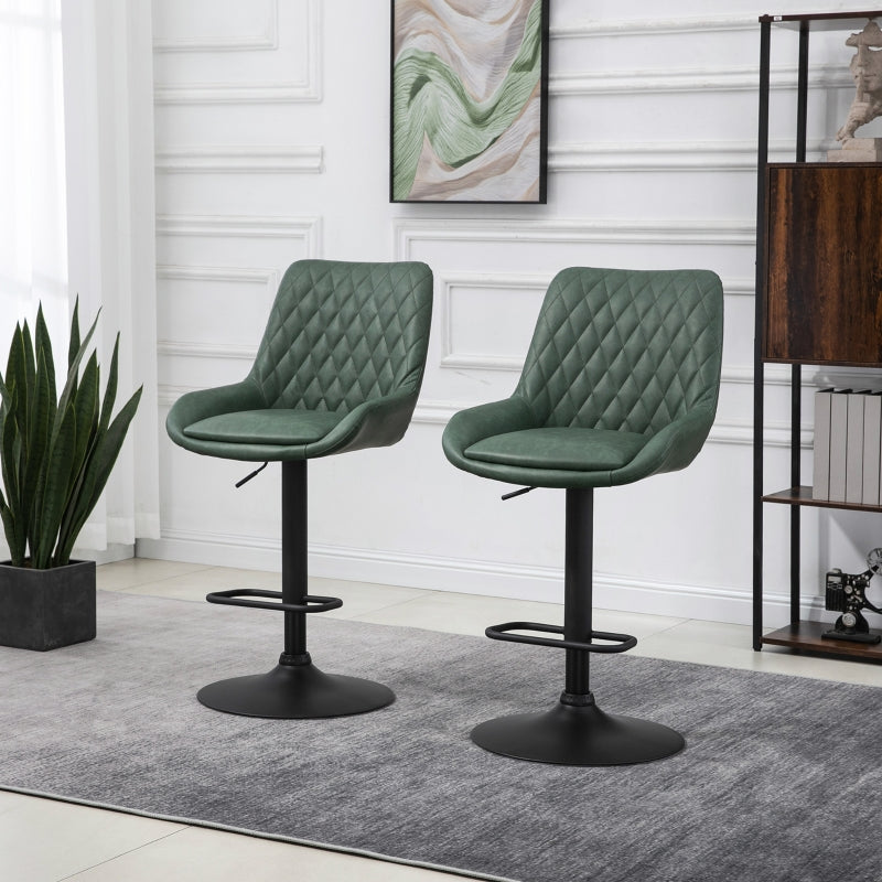 Set of 2 Upholstered Retro Bar Stools with Adjustable Swivel and Back