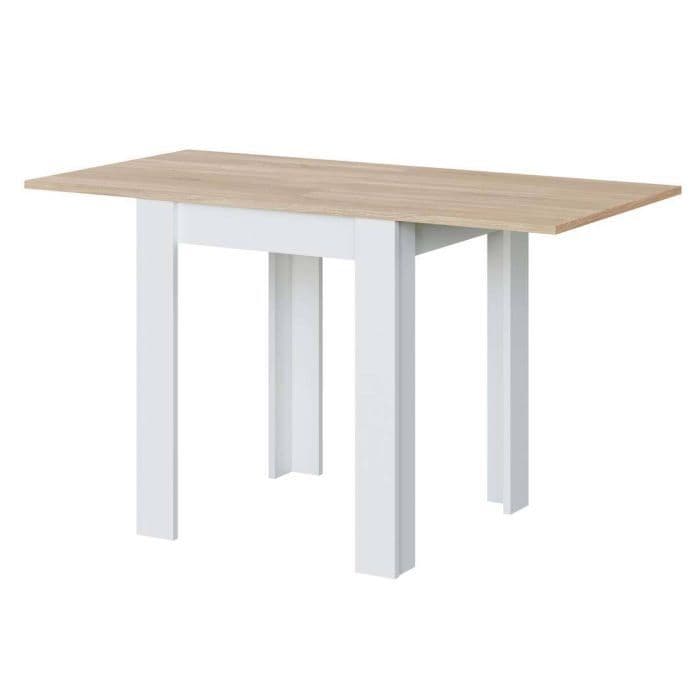 Lavish Kitchen Isle Ridge white and light oak effect extending dining table in a modern kitchen setting, showcasing its sleek design.