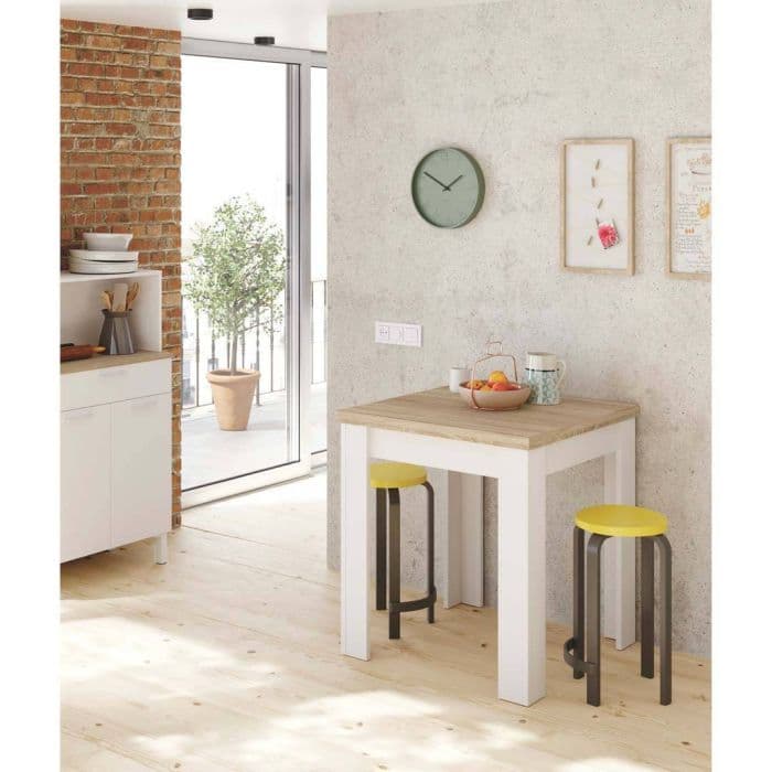 White and light oak effect extending dining table by Lavish Kitchen Isle, showing a sleek small kitchen furniture piece for modern homes.