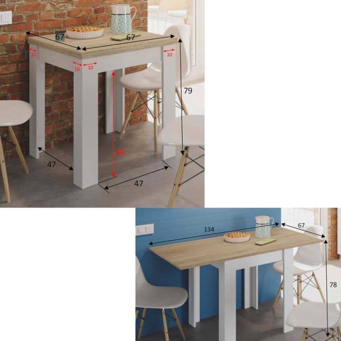 Lavish Kitchen Isle Ridge white and light oak effect extending dining table in a modern kitchen setting with chairs.
