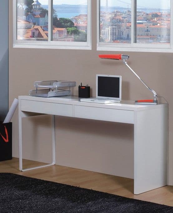 Lavish Kitchen Isle Velora Arctic White home office desk with drawers, reversible legs, and storage for study or work space.