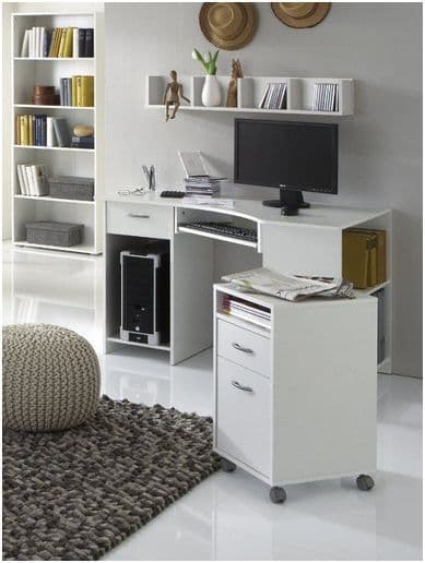 Lavish Kitchen Isle Ala white corner desk with drawer, compact home office study table for computer and laptop.