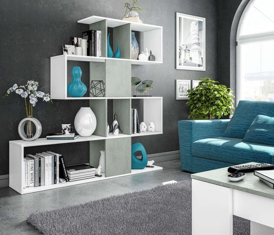 SHA 5-Tier Bookcase – Arctic White & Grey Shelving Storage Unit, 10 Cubes
