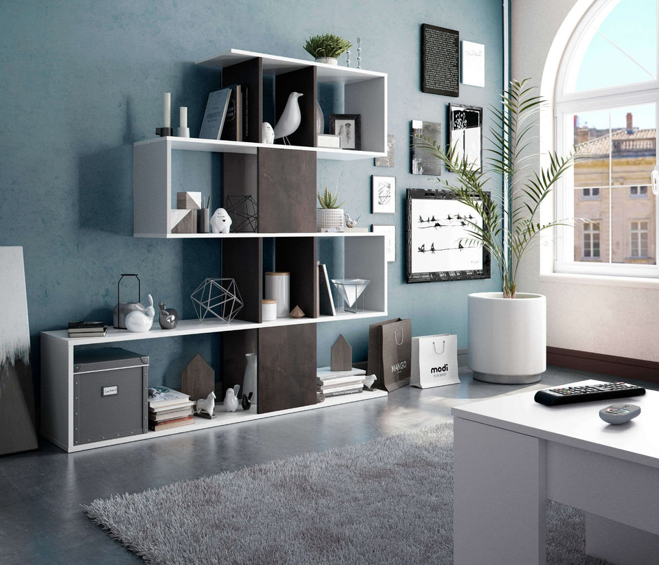Lavish Kitchen Isle 7-10 days SHA Oxide dark brown and Arctic white 5-tier shelving bookcase with zig-zag design for home or office storage