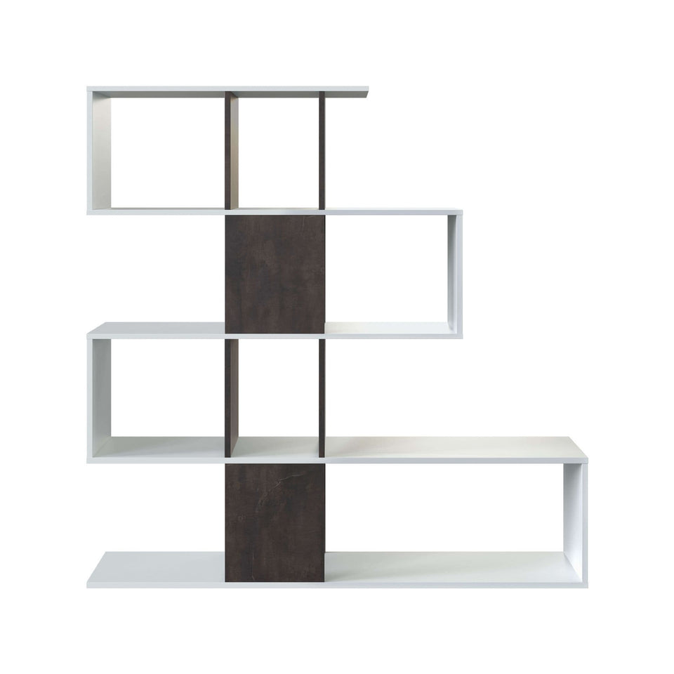 Lavish Kitchen Isle SHA Oxide dark brown and Arctic white 5-tier shelving bookcase with zig-zag design for home or office storage.
