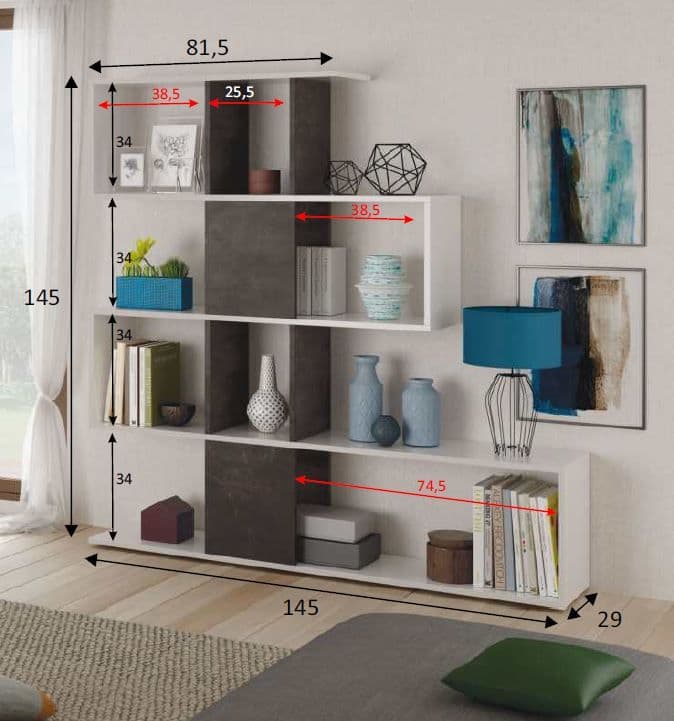 Lavish Kitchen Isle SHA Oxide dark brown and Arctic white 5-tier shelving bookcase with zig-zag design for home or office storage.