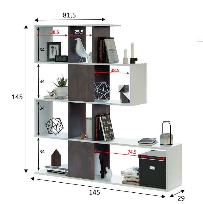 SHA Oxide Dark Brown and Arctic White 5-Tier Shelving Storage Bookcase Unit – Modern Book Shelves for Home and Office