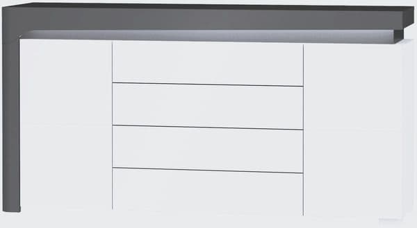 AlpenGlow Grey And White Gloss 2 Door and 4 Drawer Sideboard With Lights - Lavish Kitchen Isle