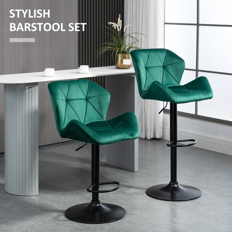 Set of 2 Adjustable Velvet Bar Stools Stylish Breakfast Stools for Kitchen, Home Bar, and Café with Footrest
