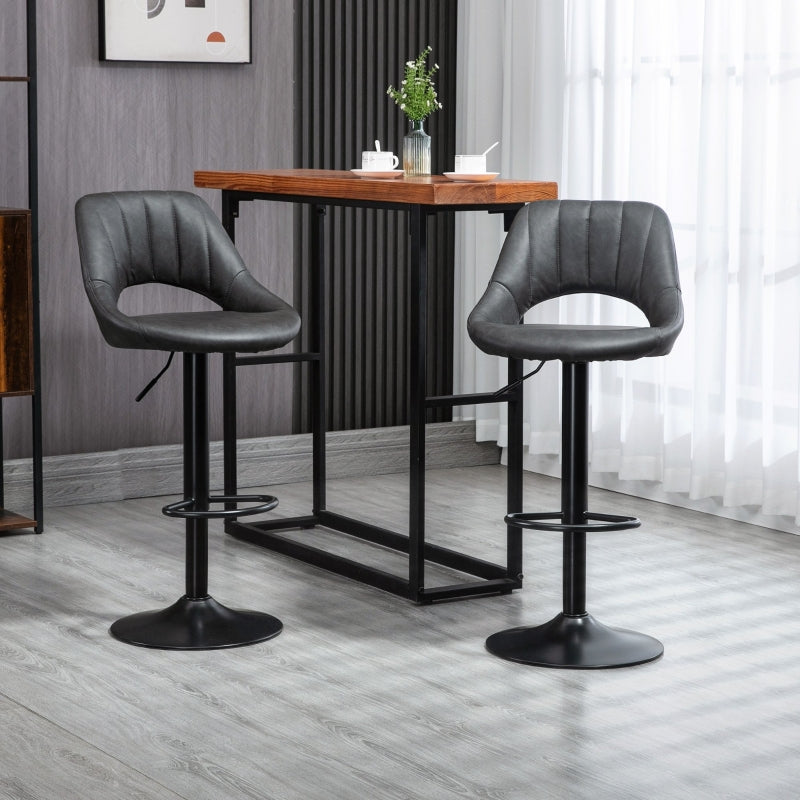 Set of 2 Adjustable Swivel Height Gas Lift PU Leather Bar Stool Chairs with Footrest