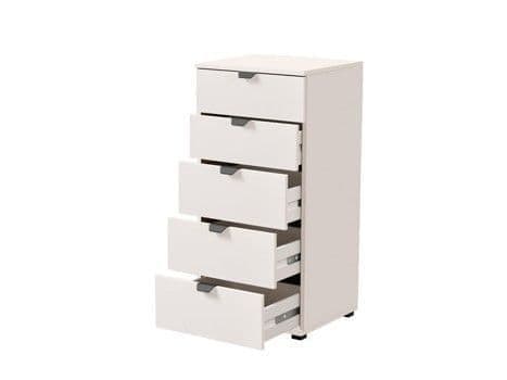 Arctic white narrow 5-drawer chest by Lavish Kitchen Isle, compact bedroom storage with sleek design and space-saving organization