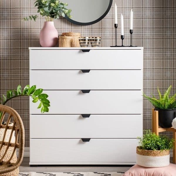 Arctic White wide 6-drawer chest of drawers by Lavish Kitchen Isle, modern bedroom storage with sleek design and ample drawer space.